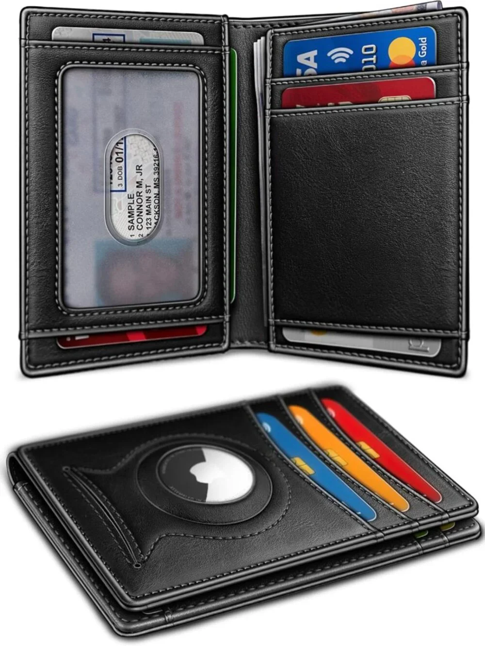 Slim Leather Wallet for Men | RFID Blocking, Magnetic Closure, 12 Card Slots